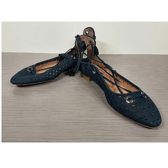 Halogen Nella Ghillie Flat, Blue Perforated Leather, Womens Size 7.5 & 8.5 - Picture 5 of 9